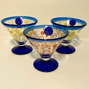 Martini Glasses Kosta Boda Set of 3 Swirls Royal Caribbean Seal Cobalt Base Rim